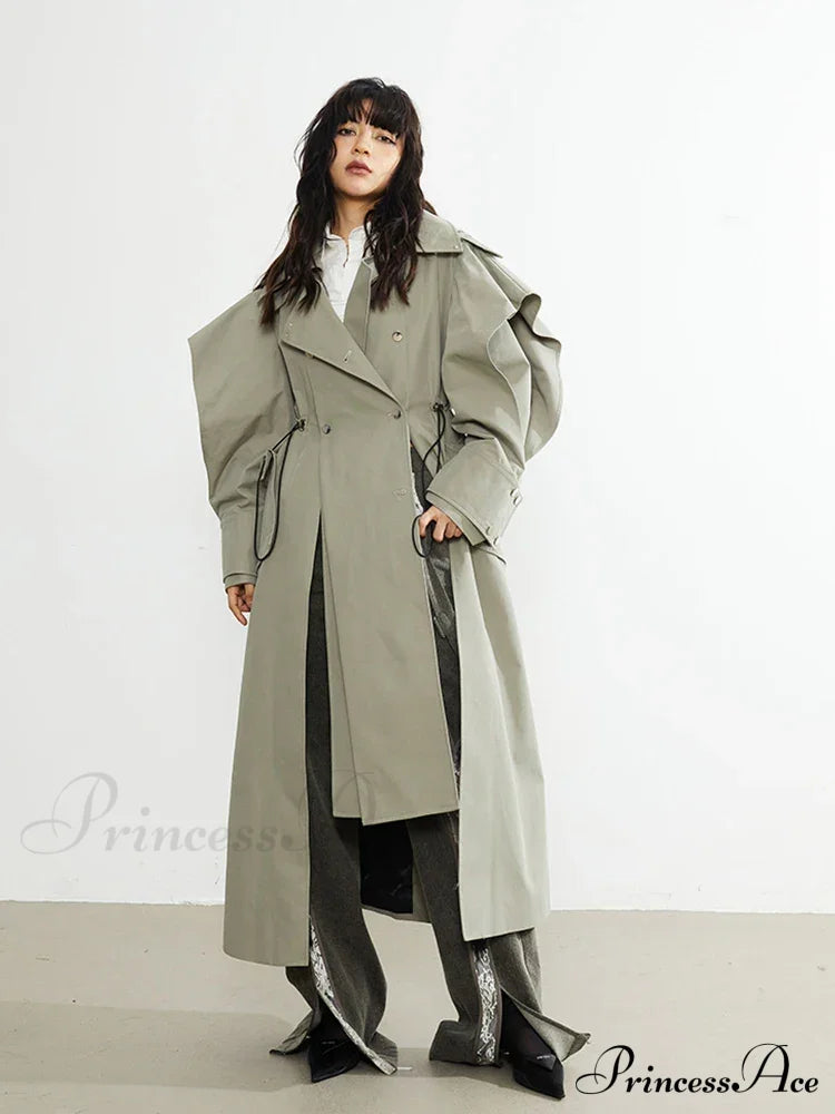 Plus Size Elegant Long Drawstring Waist Double Breasted Luxury Designer Stylish Coat Coats-L