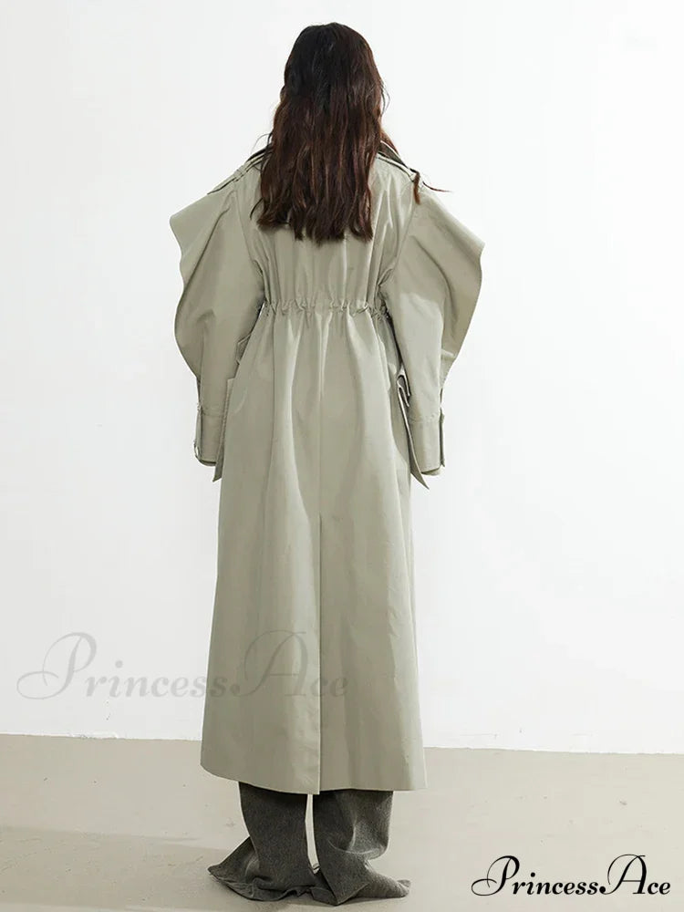 Plus Size Elegant Long Drawstring Waist Double Breasted Luxury Designer Stylish Coat Coats-L