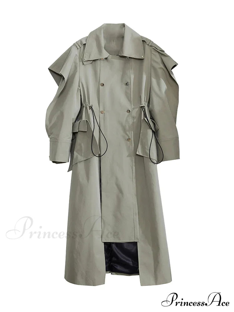 Plus Size Elegant Long Drawstring Waist Double Breasted Luxury Designer Stylish Coat Coats-L