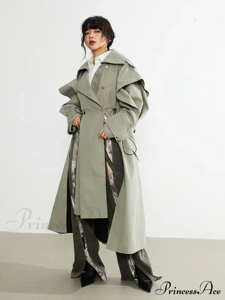 Plus Size Elegant Long Drawstring Waist Double Breasted Luxury Designer Stylish Coat Coats-L