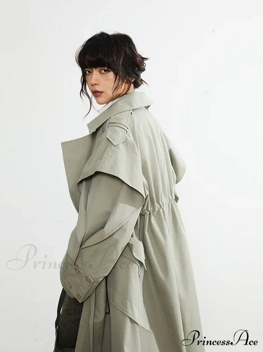 Plus Size Elegant Long Drawstring Waist Double Breasted Luxury Designer Stylish Coat Coats-L