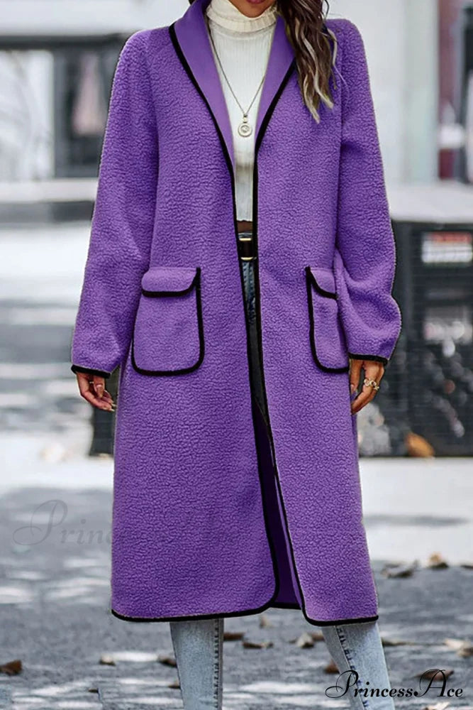 Plush Cardigan With Lapel Pocket Purple / L Cardigans