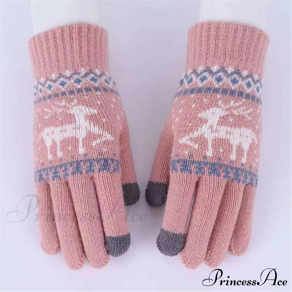 Plush Winter Warm Cycling Anti-Cold Christmas Deer Knitted Touchscreen Gloves Gloves-L