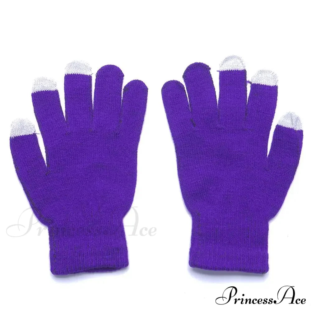 Plush Winter Warm Cycling Anti-Cold Christmas Deer Knitted Touchscreen Gloves Purple / One Size