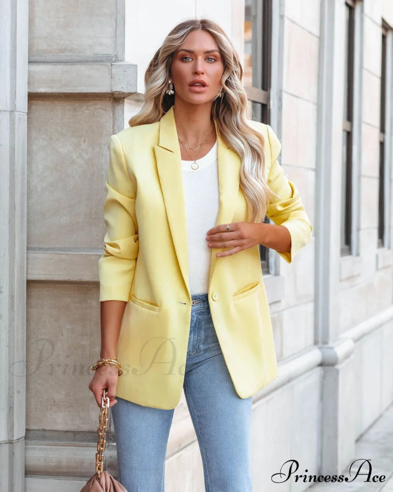 Pocketed Blazer In Lemon Coats-L