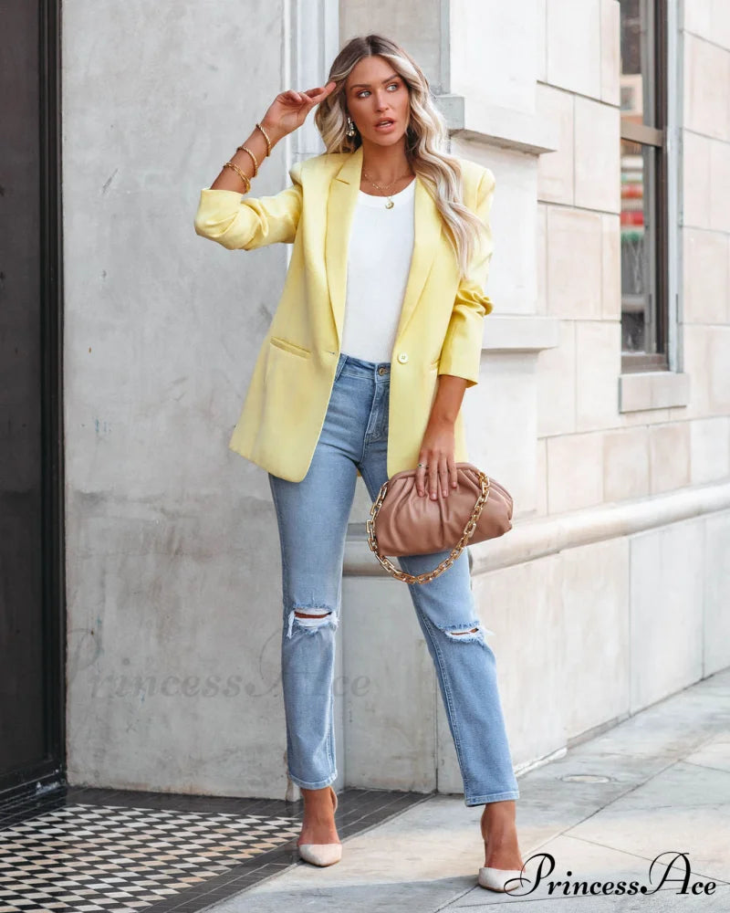 Pocketed Blazer In Lemon Coats-L