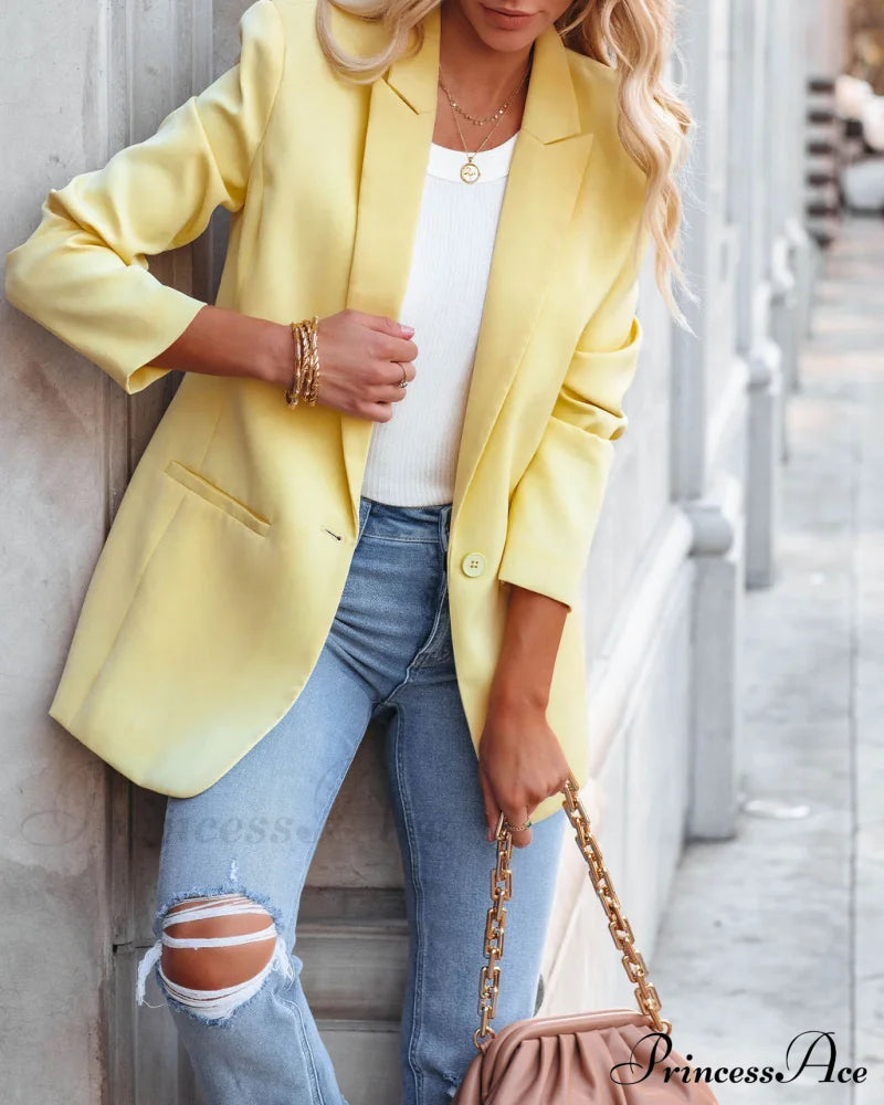 Pocketed Blazer In Lemon Coats-L