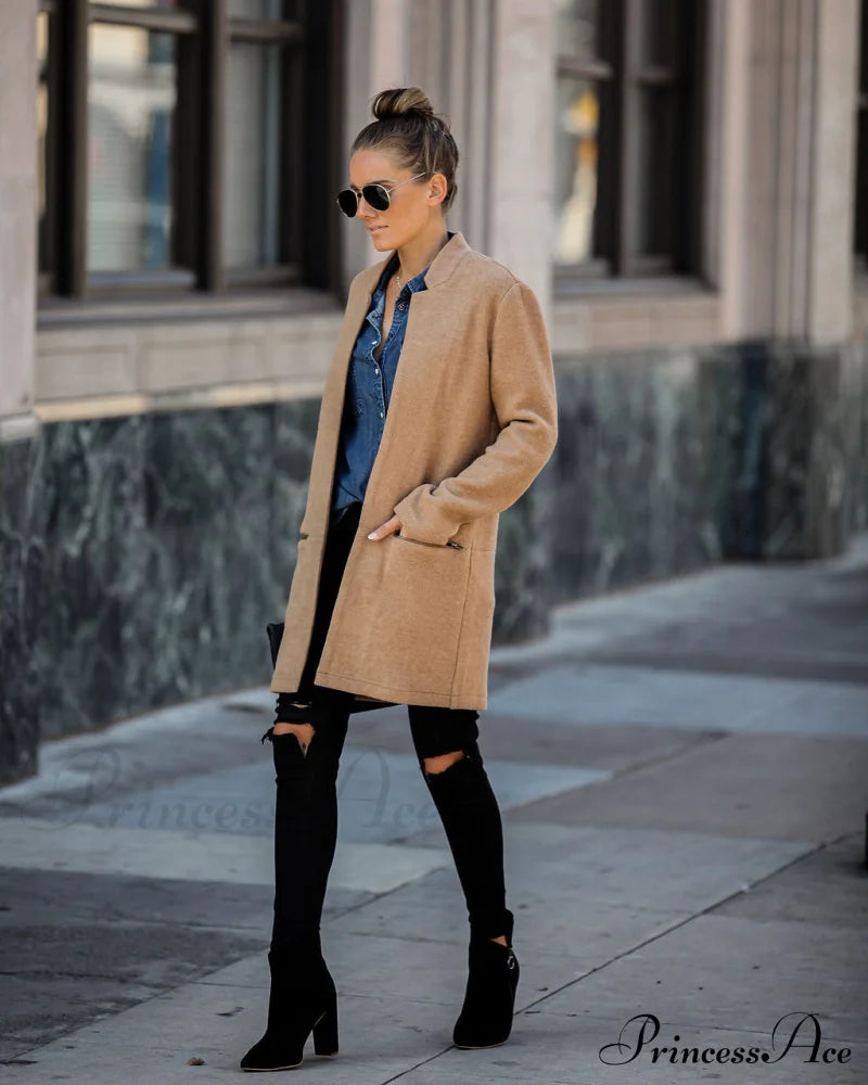 Pocketed Coat In Camel Coats-L