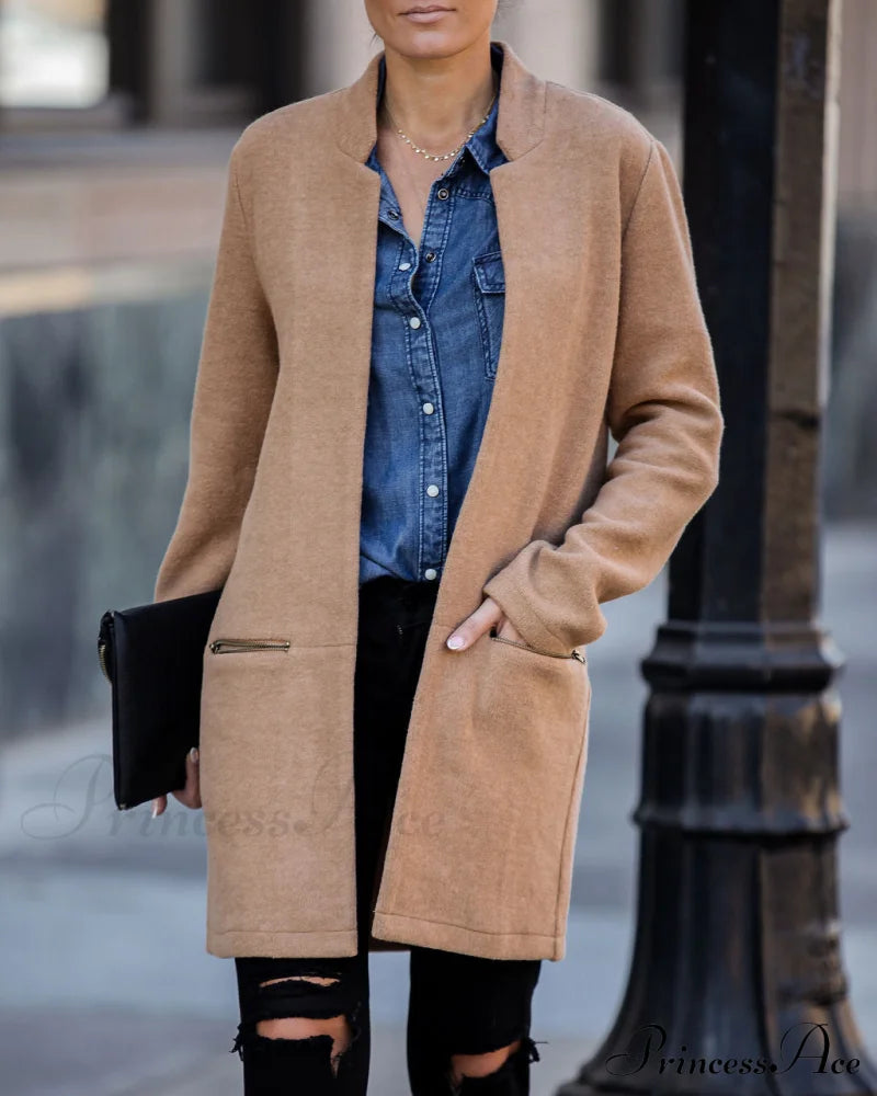 Pocketed Coat In Camel Coats-L