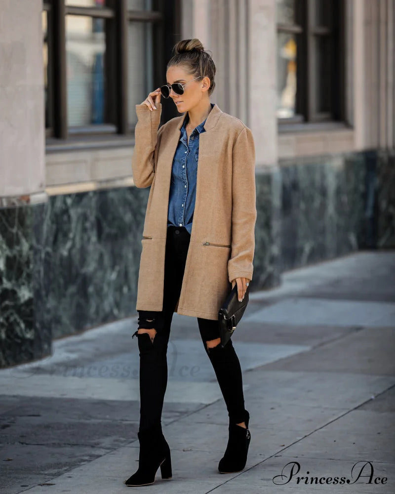 Pocketed Coat In Camel Coats-L