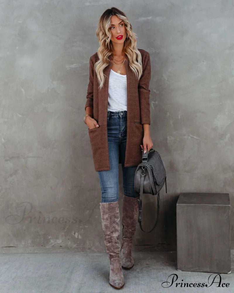 Pocketed Coat In Mocha Coats-L