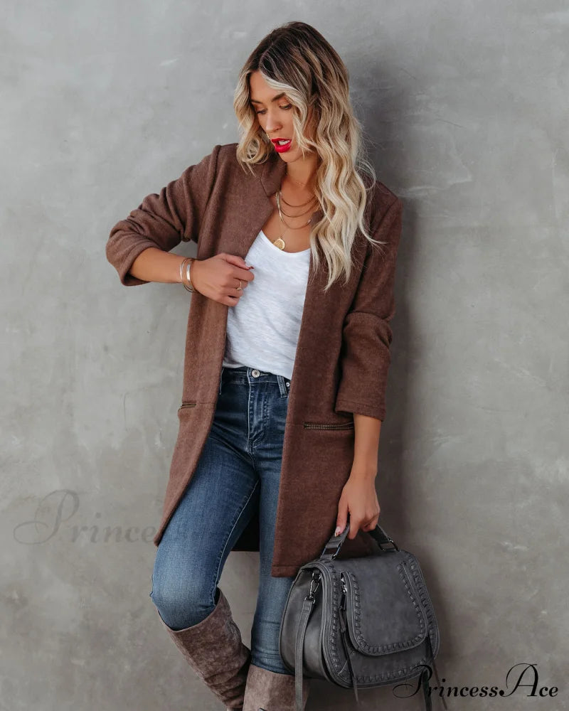 Pocketed Coat In Mocha Coats-L