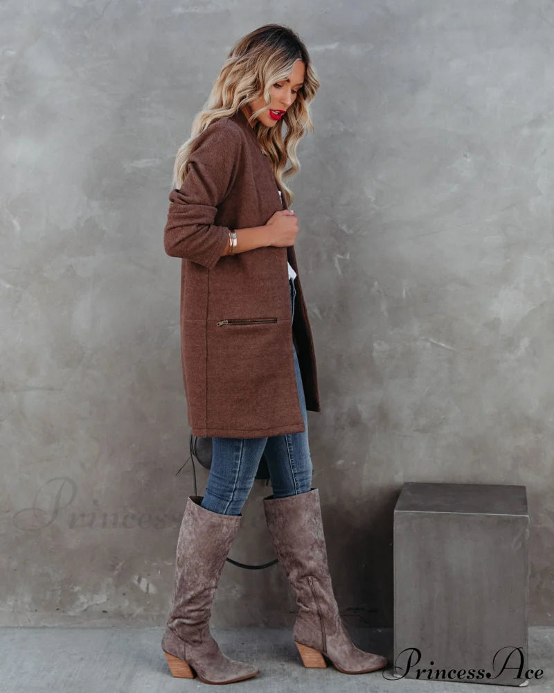 Pocketed Coat In Mocha Coats-L