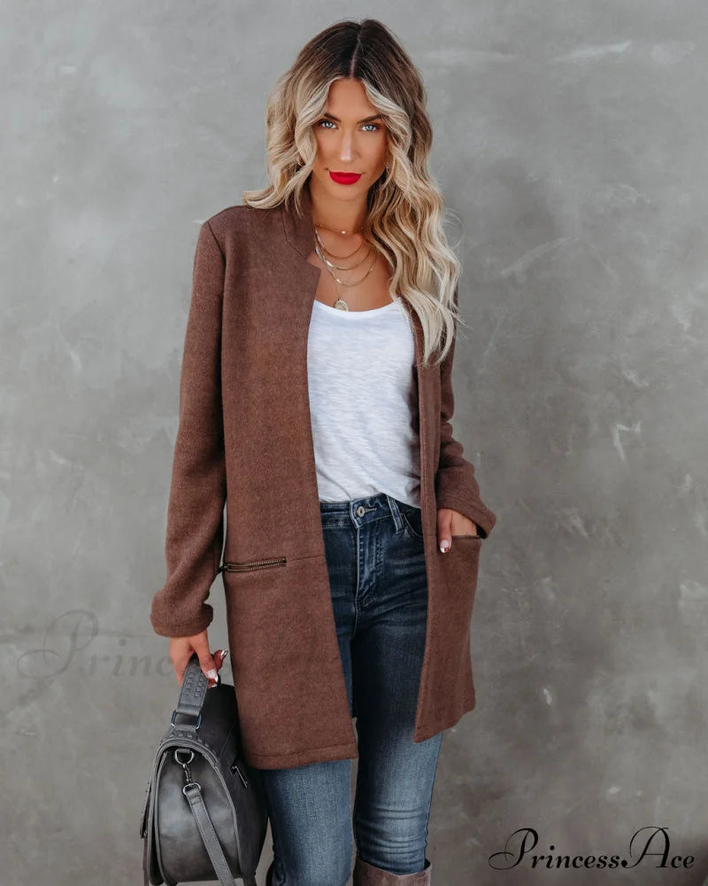 Pocketed Coat In Mocha Coats-L