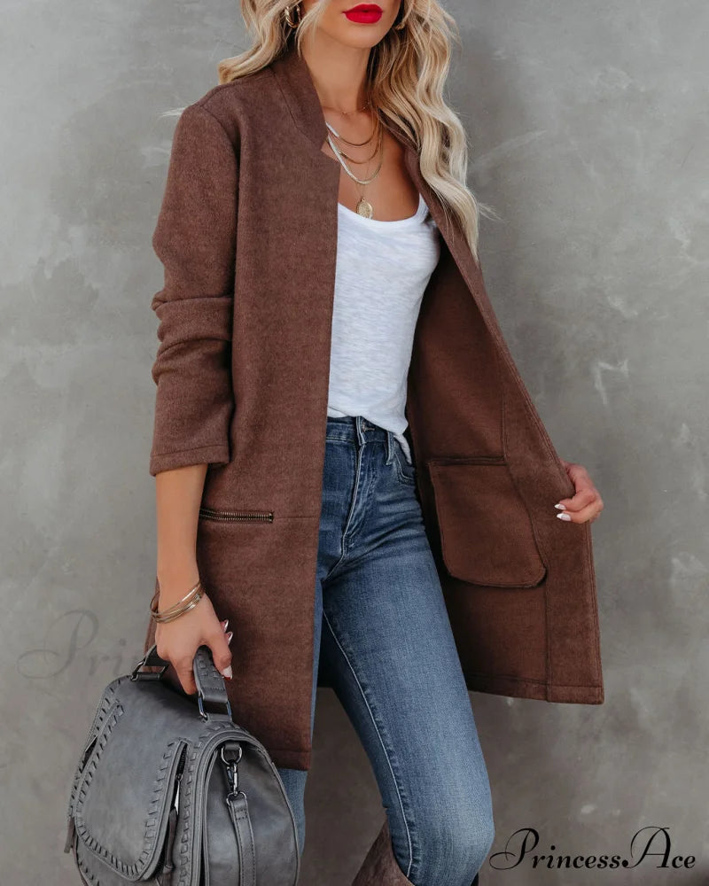 Pocketed Coat In Mocha Coats-L