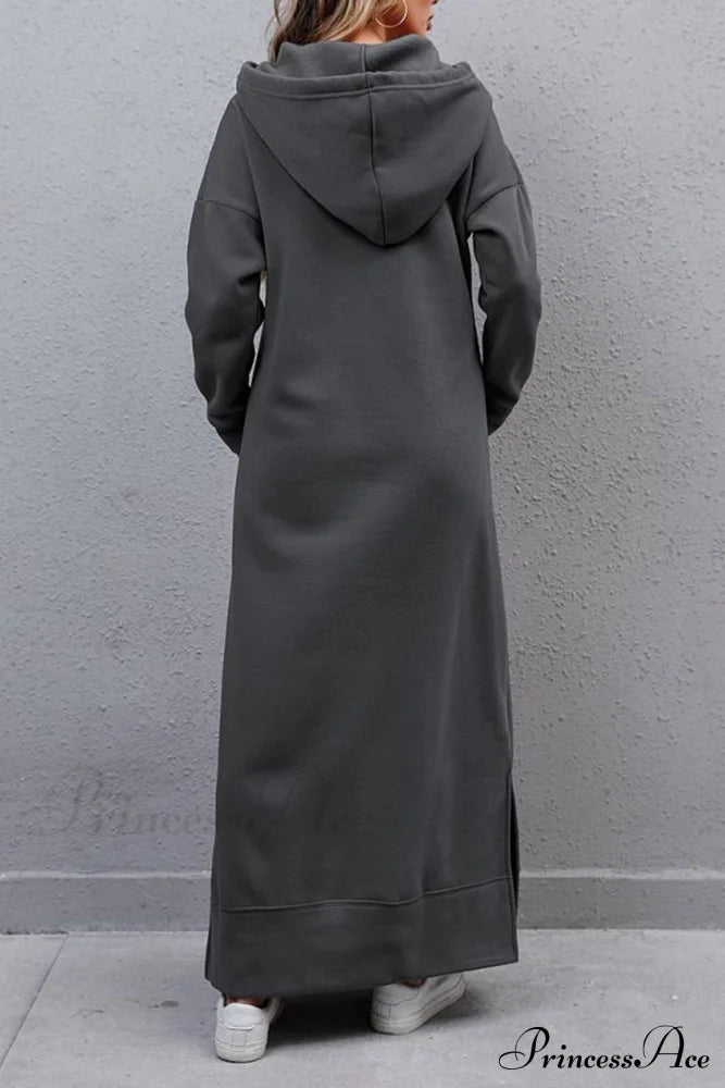 Pocketed Slit Hem Hoodie Dress Dark Grey / 4Xl Midi Dresses