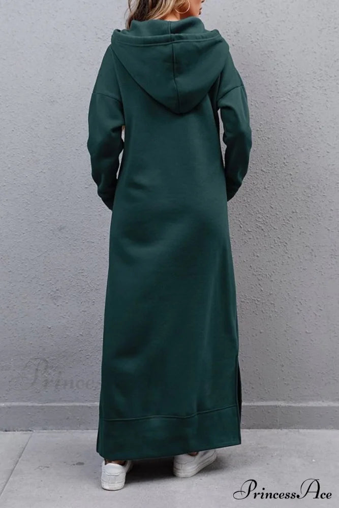 Pocketed Slit Hem Hoodie Dress Green / 2Xl Midi Dresses