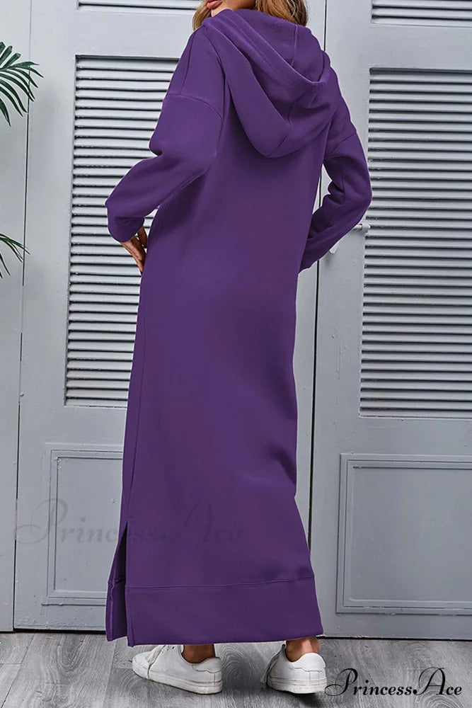 Pocketed Slit Hem Hoodie Dress Purple / 4Xl Midi Dresses