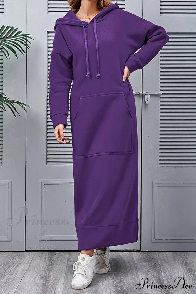 Pocketed Slit Hem Hoodie Dress Purple / S Midi Dresses