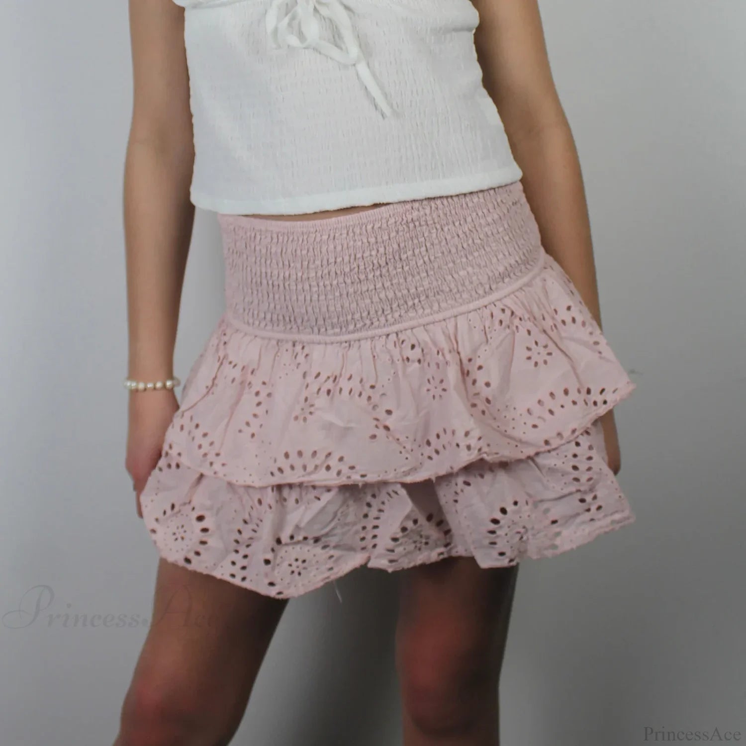 Pointelle Layered Ruffle Skirt Pink / S skirts-250223