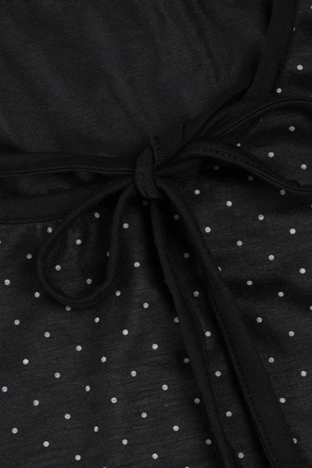 Polka Dot Bow Front Ruffle Fitted Long Sleeve Tee