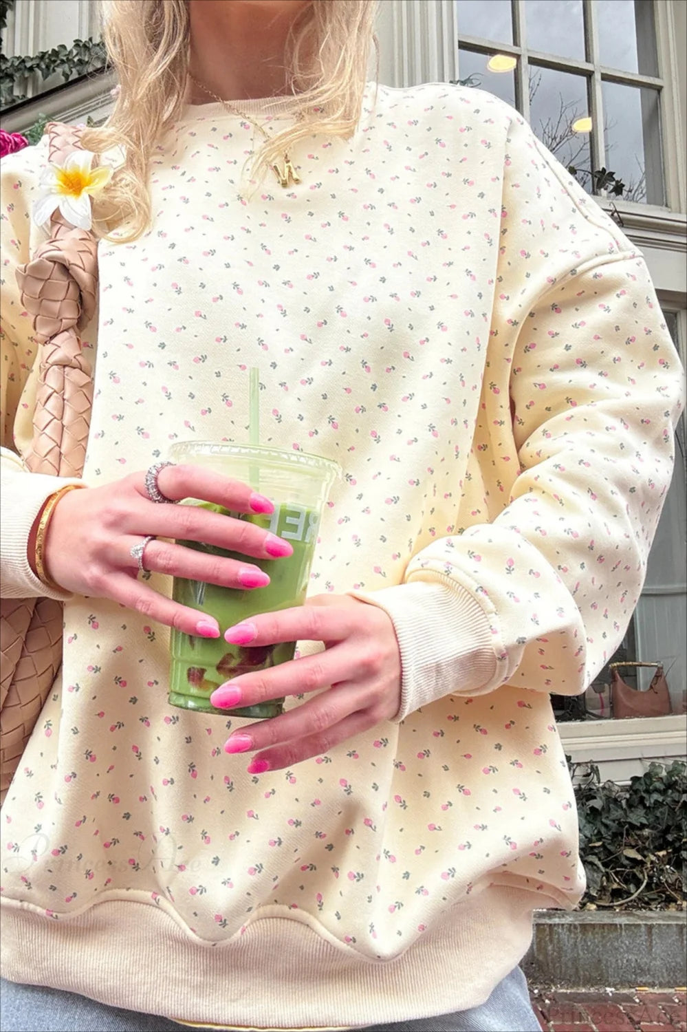 Polka Dot Cute Crew Neck Pull-On Sweatshirts Yellow / S