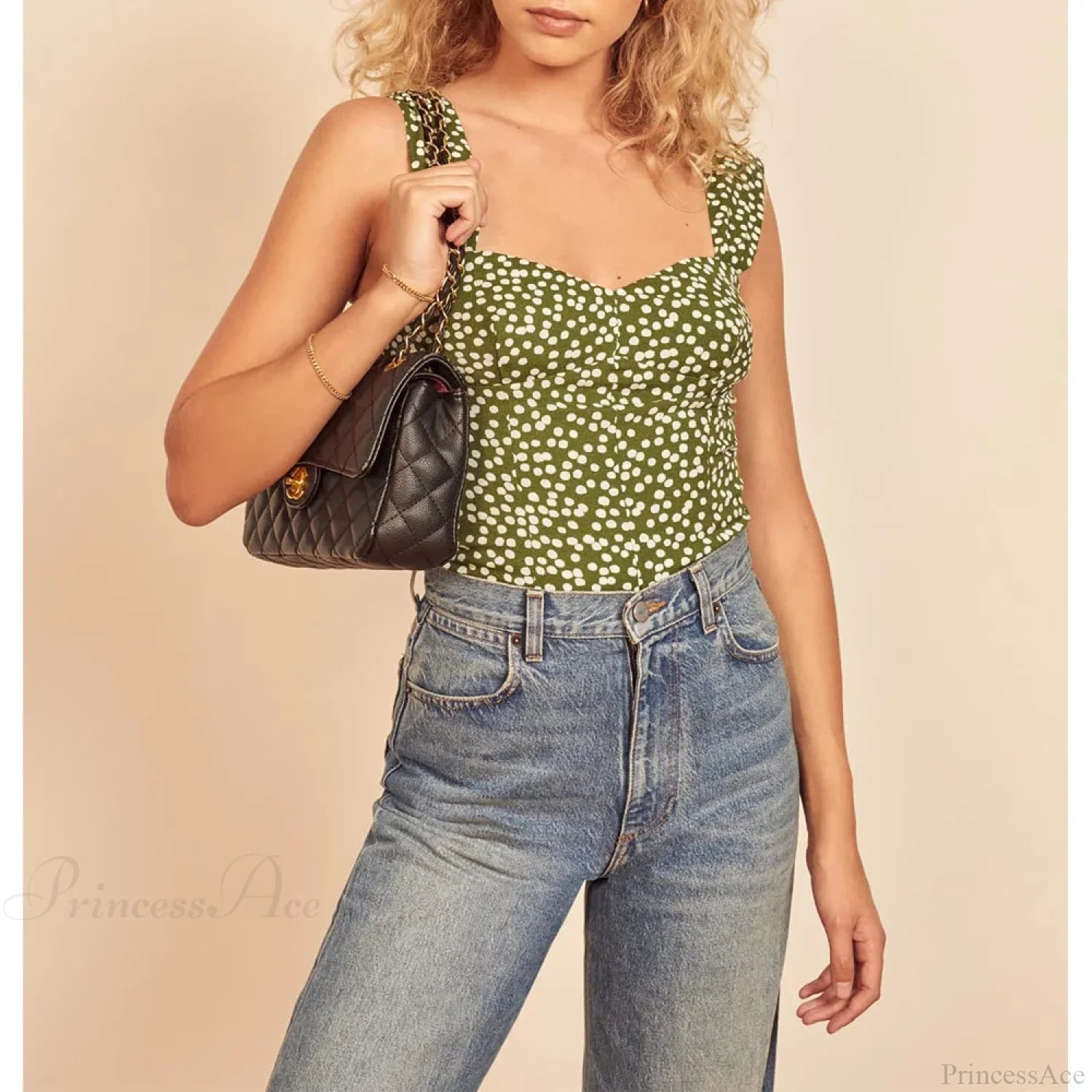 Polka Dot Sweetheart Neck Smocked Sleeveless Fitted Crop Top croptop-250126