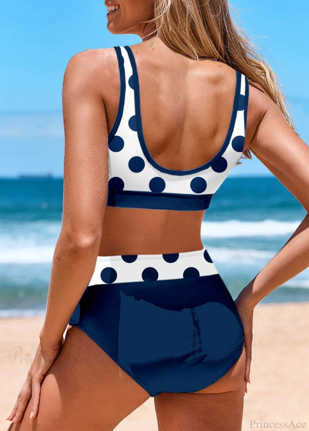 Polka Dot Tank Top Lace Up Two Piece Set