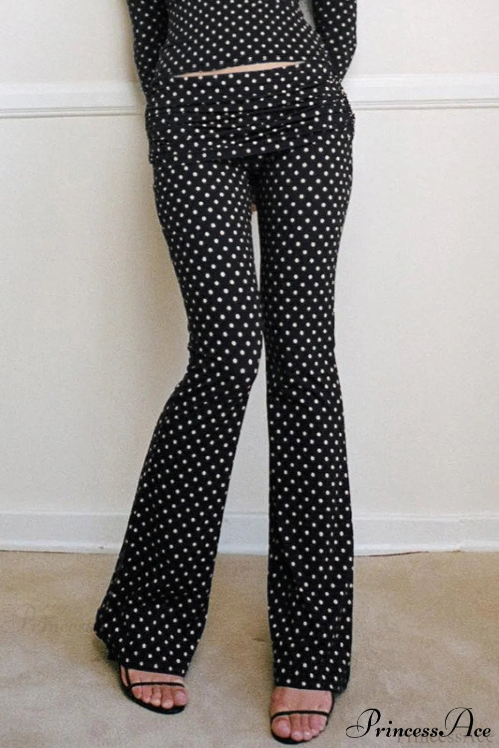 Polka Dot Vintage Off-Shoulder Long Sleeve Flare Two Piece Set