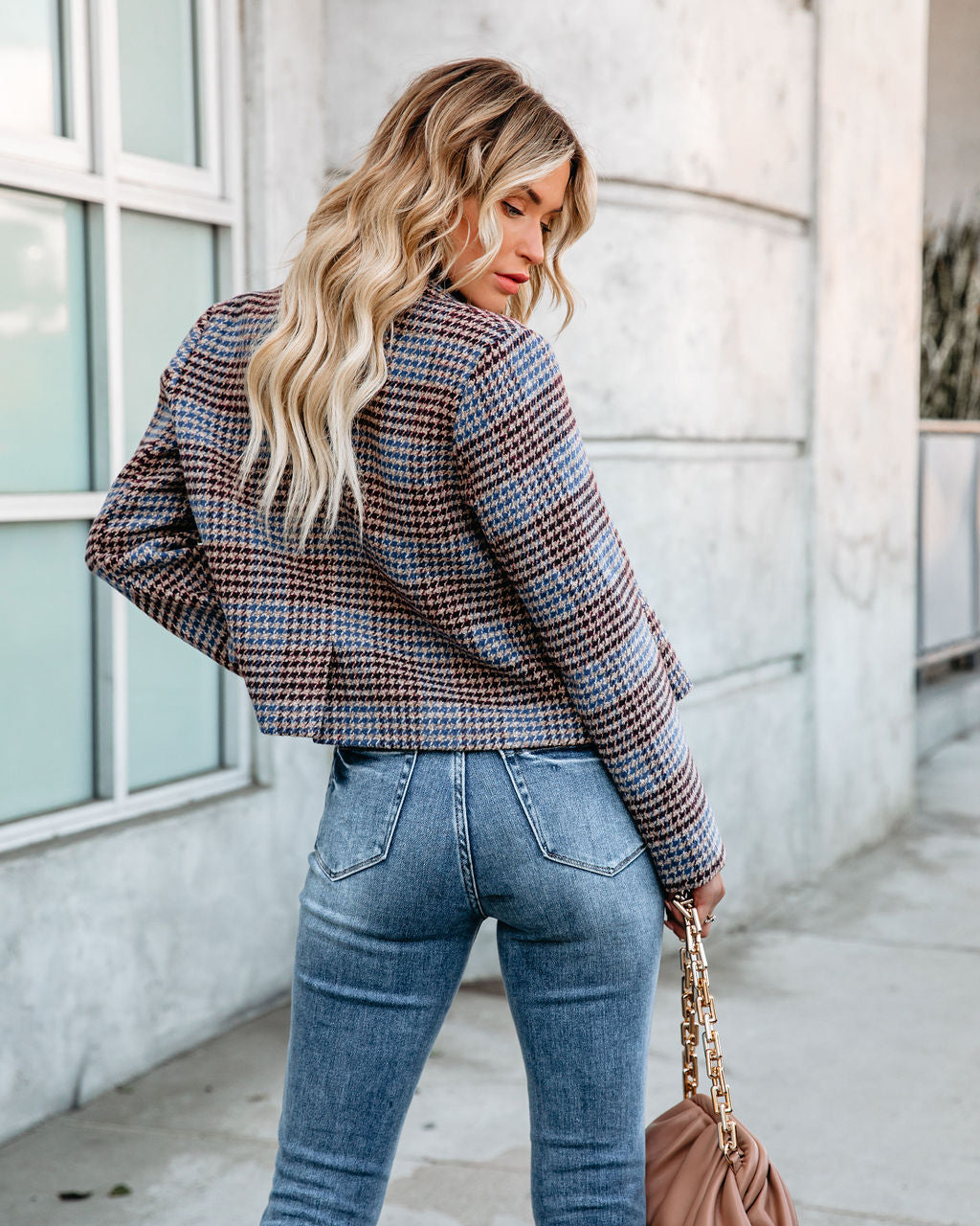 Cropped Houndstooth Blazer