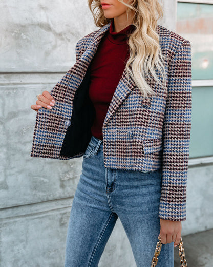 Cropped Houndstooth Blazer