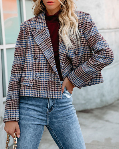 Cropped Houndstooth Blazer