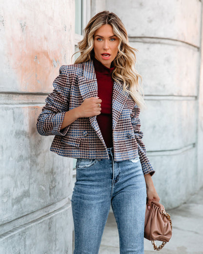 Cropped Houndstooth Blazer