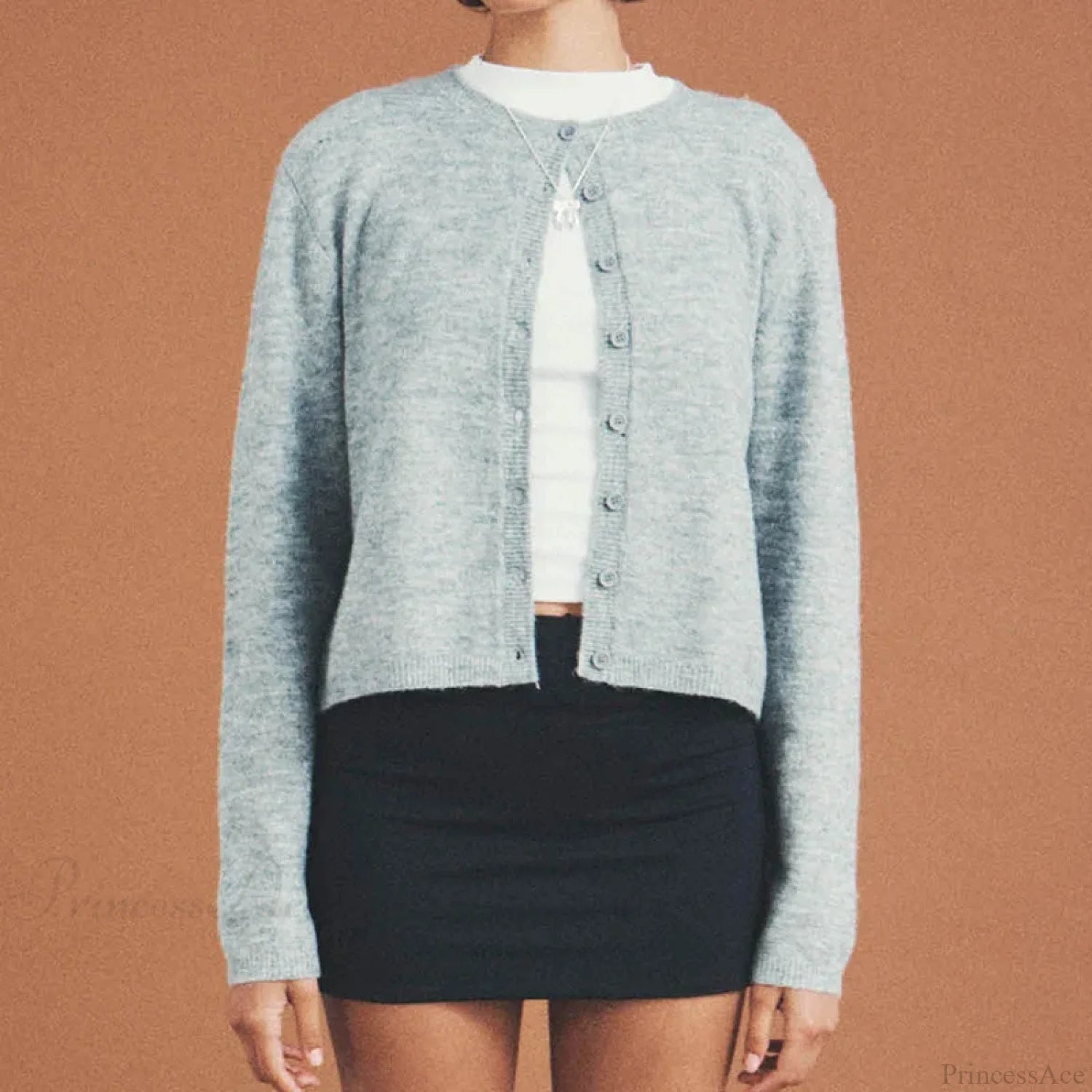 Preppy Crew Neck Button Up Front Cardigan cardiagn-250126