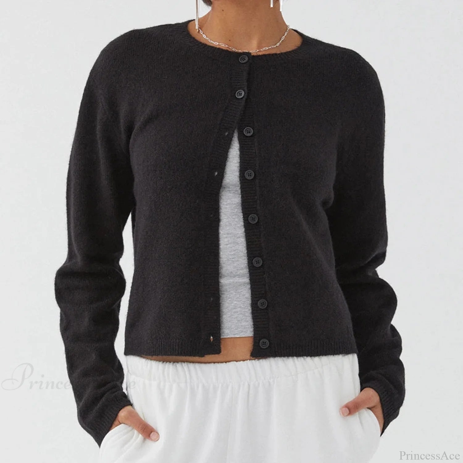 Preppy Crew Neck Button Up Front Cardigan cardiagn-250126