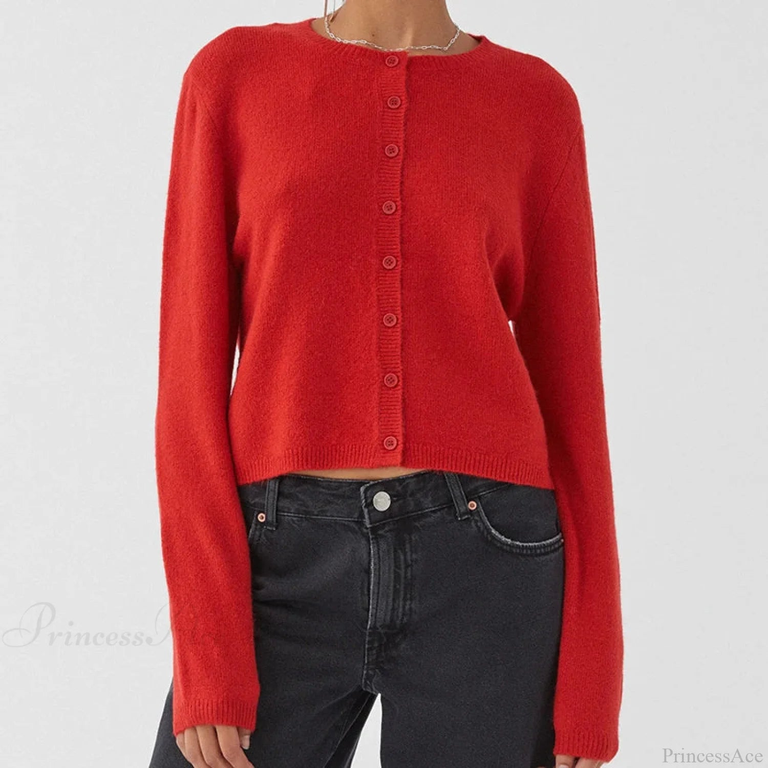 Preppy Crew Neck Button Up Front Cardigan cardiagn-250126