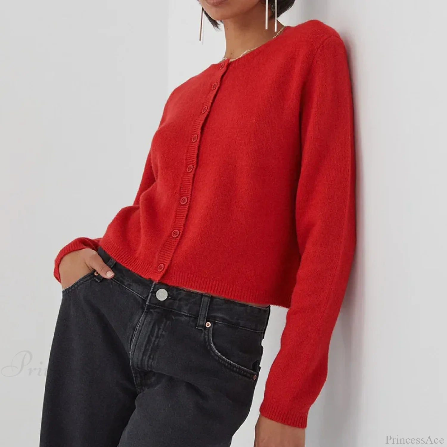 Preppy Crew Neck Button Up Front Cardigan cardiagn-250126