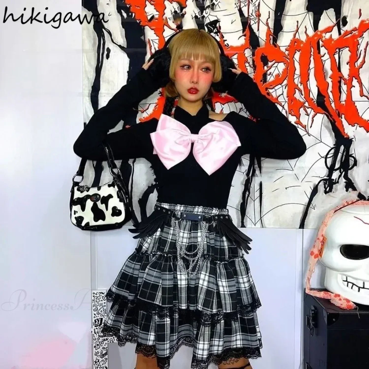 Preppy Plaid Patchwork Lace Skirt