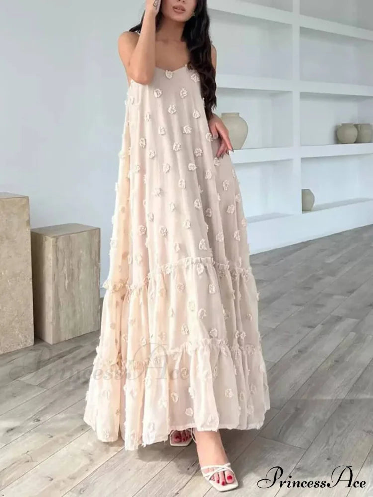 Pretty Flower Decor A-Line Graceful Layered Loose Maxi Dress Dresses