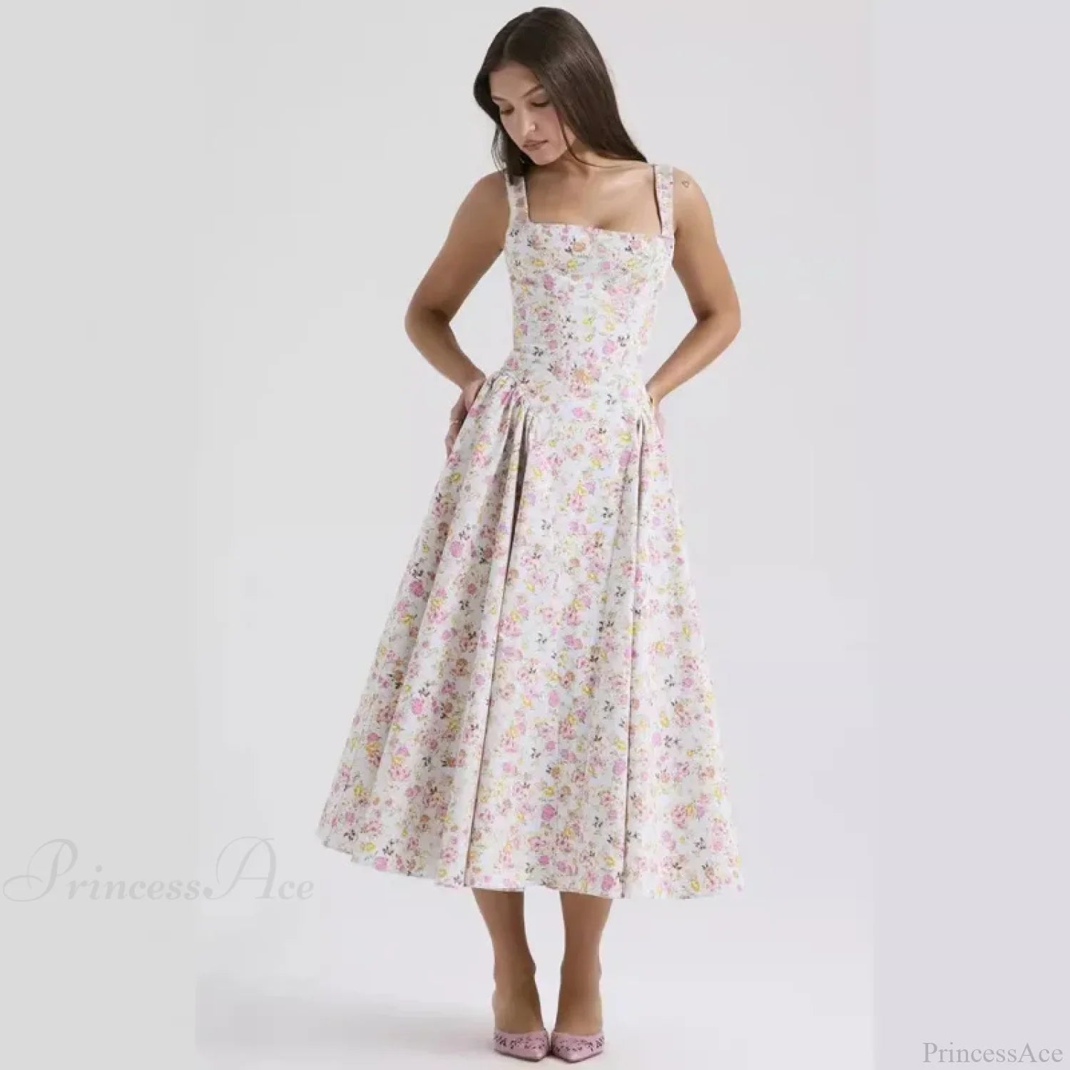 Print A-line Elegant Midi Vacation Dress vacationdress-250223