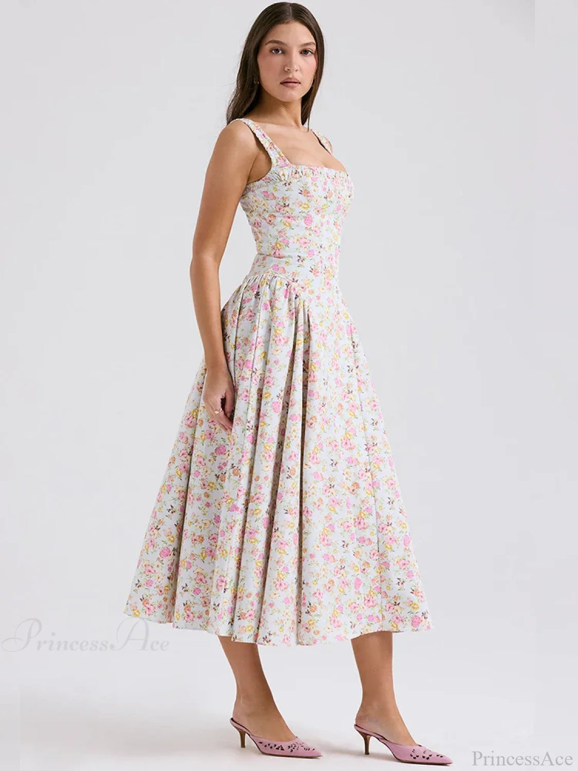 Print A-line Elegant Midi Vacation Dress vacationdress-250223