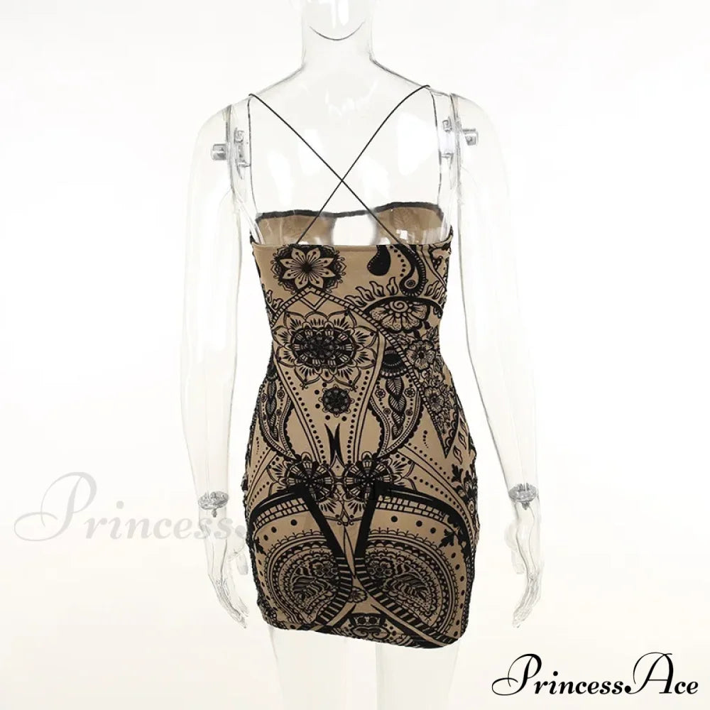 Print Backless Black Mini Dress