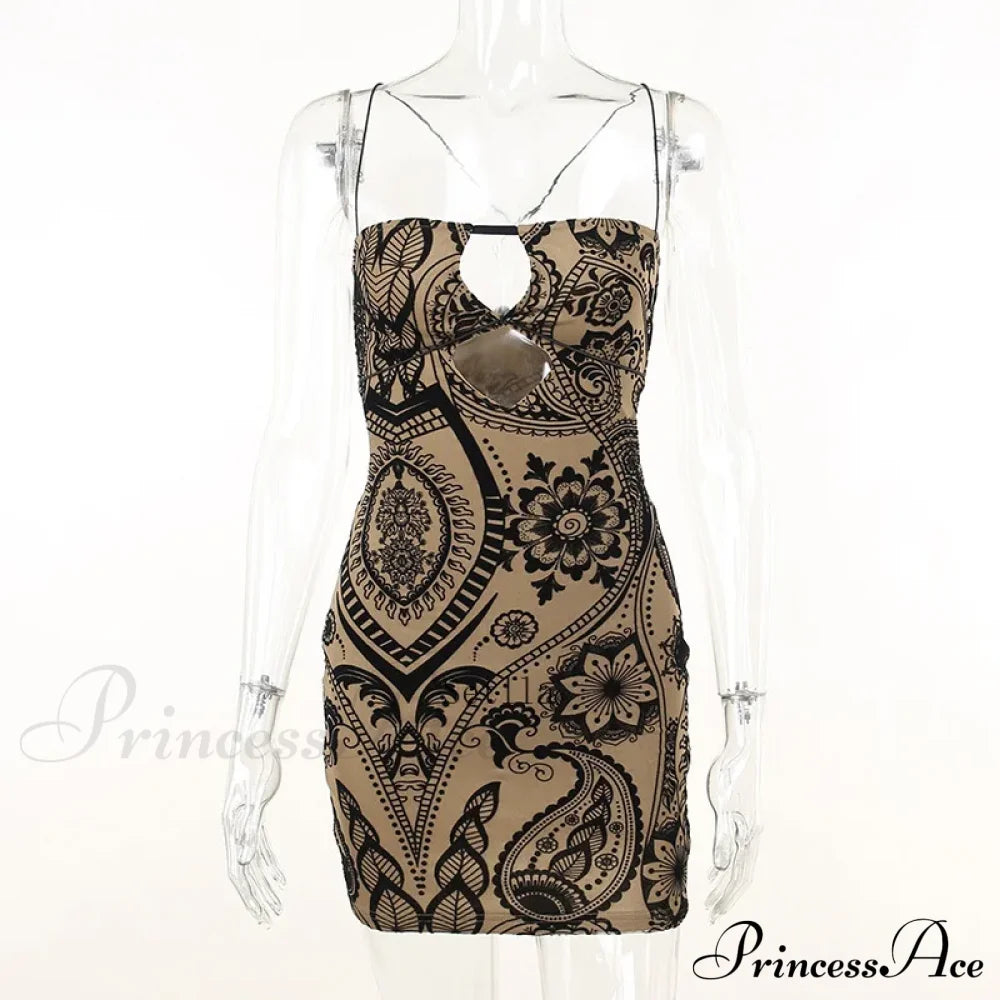 Print Backless Black Mini Dress