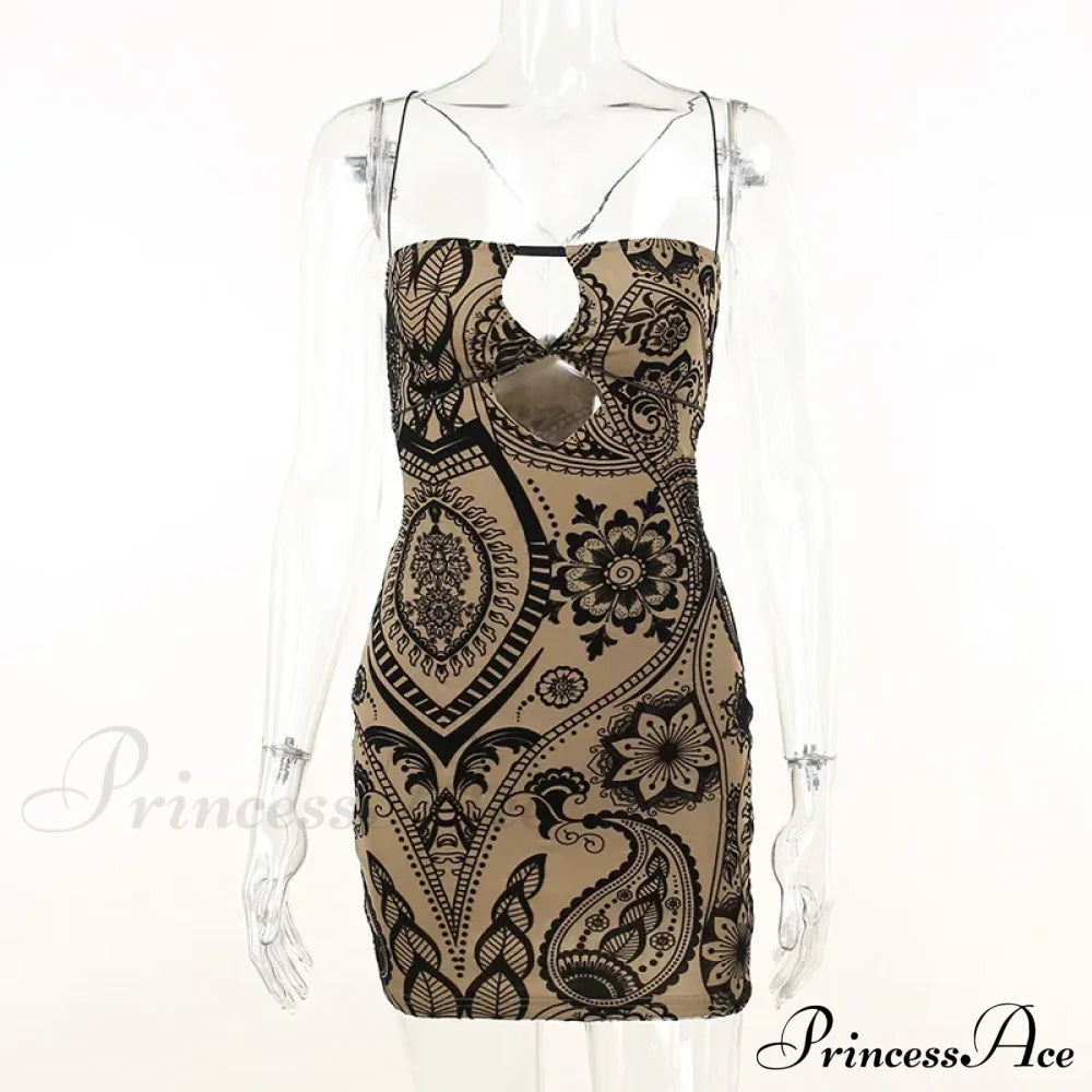 Print Backless Summer Fashion Outfits Cut Out Sleeveless Bodycon Party Floral Dress