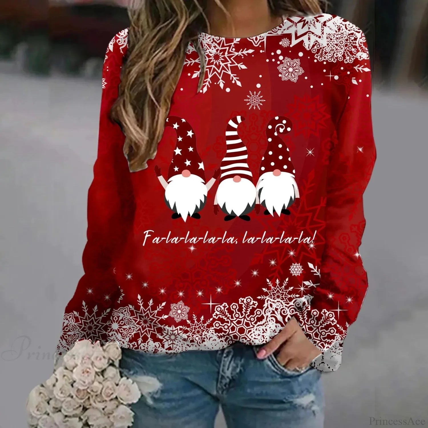 Print Crew Neck Soft Long Sleeve Casual Loose Y2K Winter Christmas Hoodie Red-3 / S Hoodies-L