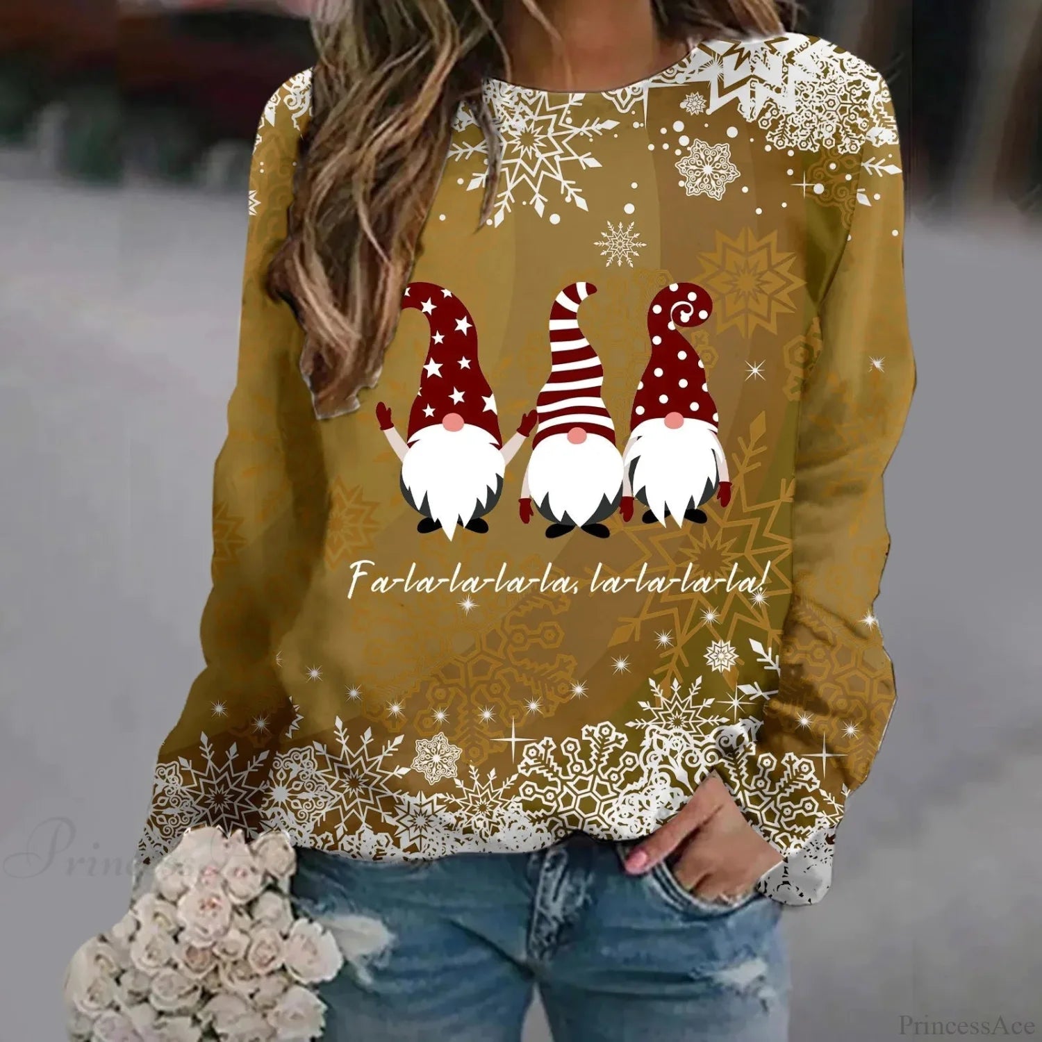 Print Crew Neck Soft Long Sleeve Casual Loose Y2K Winter Christmas Hoodie Yellow-2 / S Hoodies-L