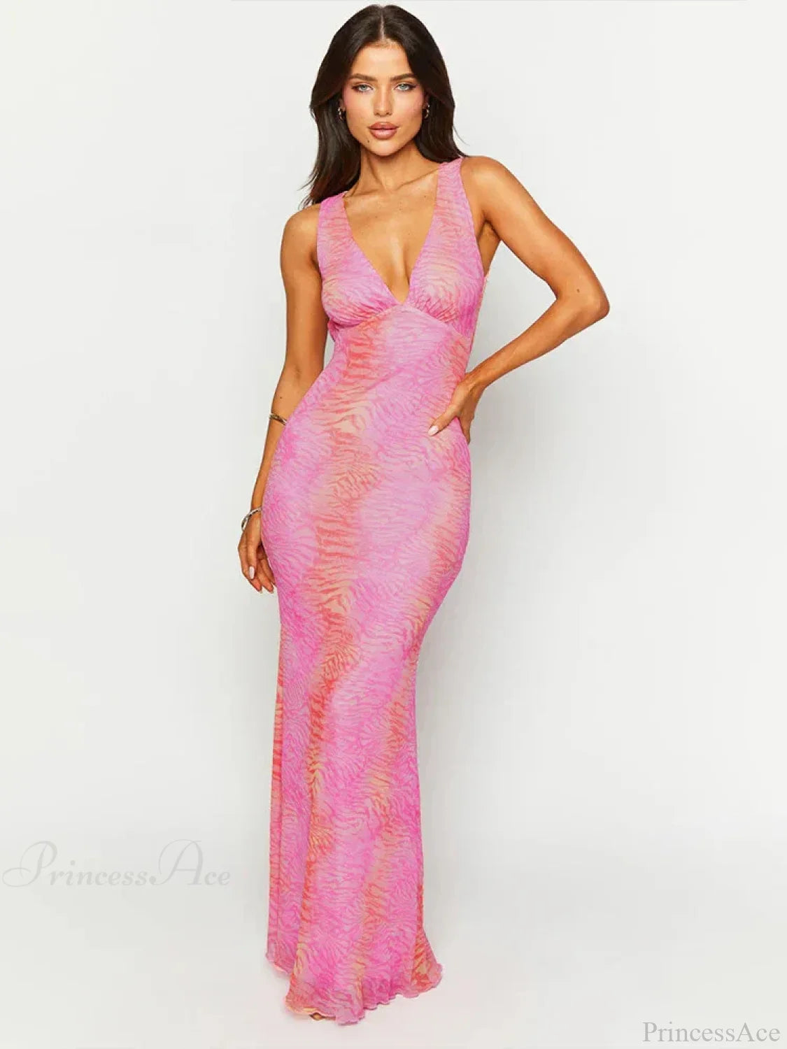 Print Elegant Maxi Vacation Dress vacationdress-250223