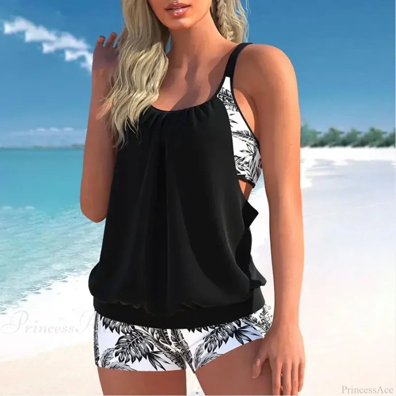 Print High Waist Tankini Two Piece Set
