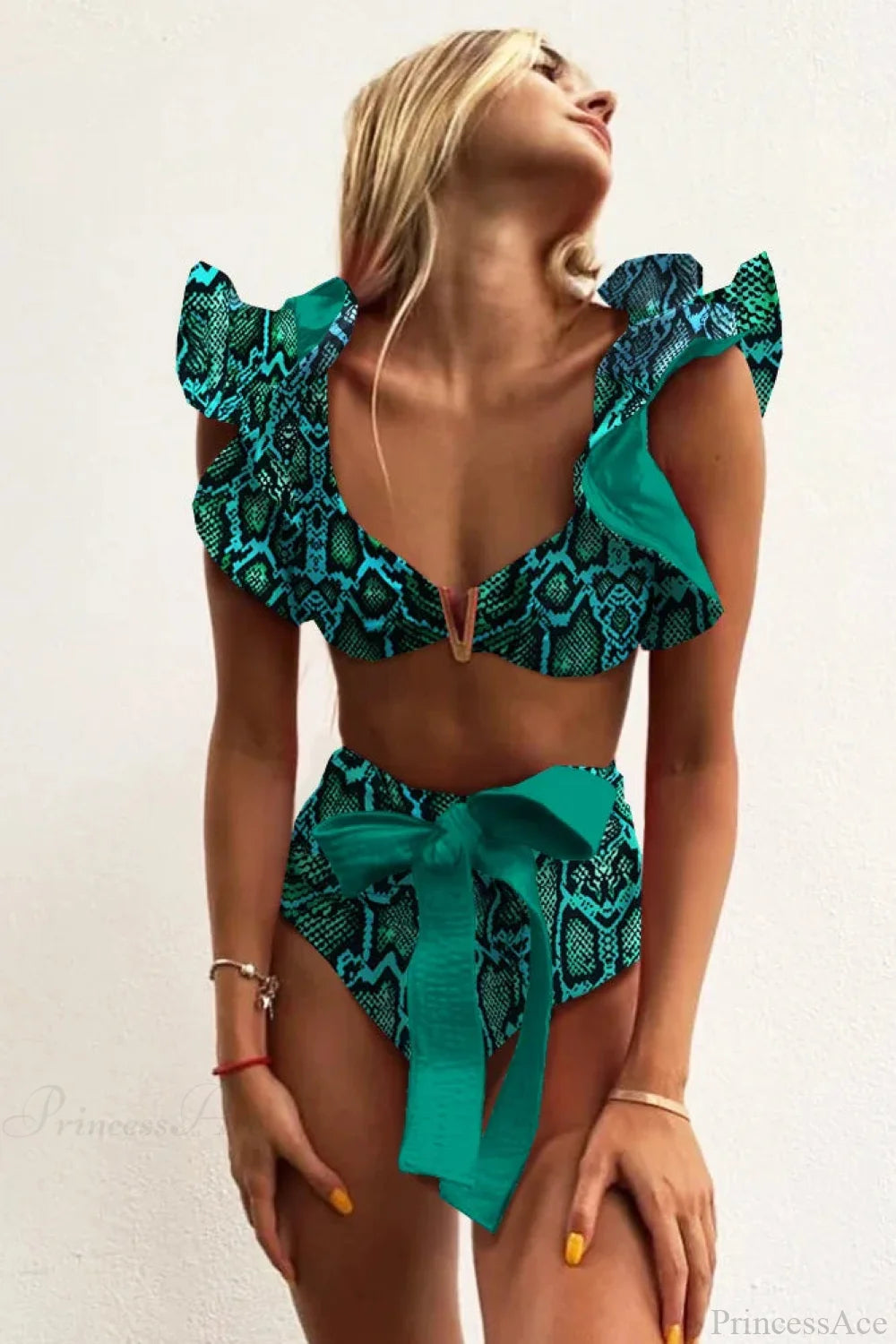 Print Push Up High Waist Bikini Set green1 / S