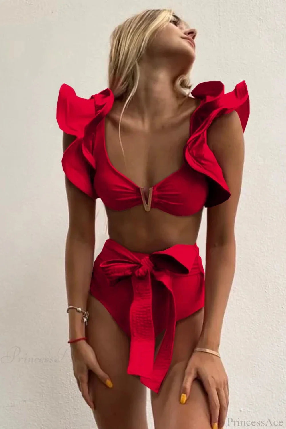 Print Push Up High Waist Bikini Set red3 / S